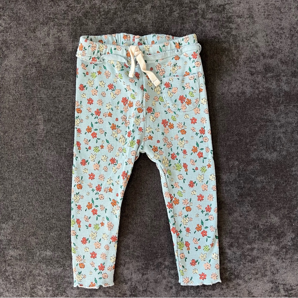 Zara Blue Floral Ribbed Leggings Size 12-18 Months